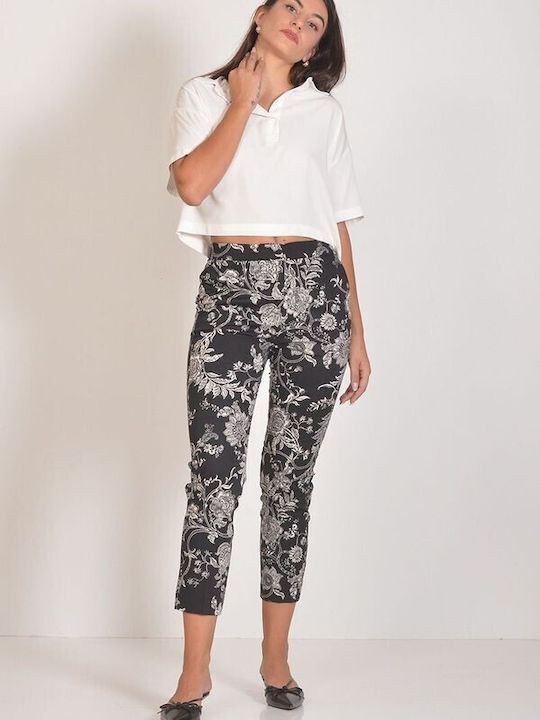 Tweet With Love Women's Fabric Trousers Floral Black