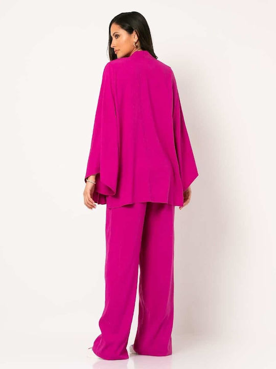 Noobass Damen Fuchsia Set mit Hochtailliert Hose