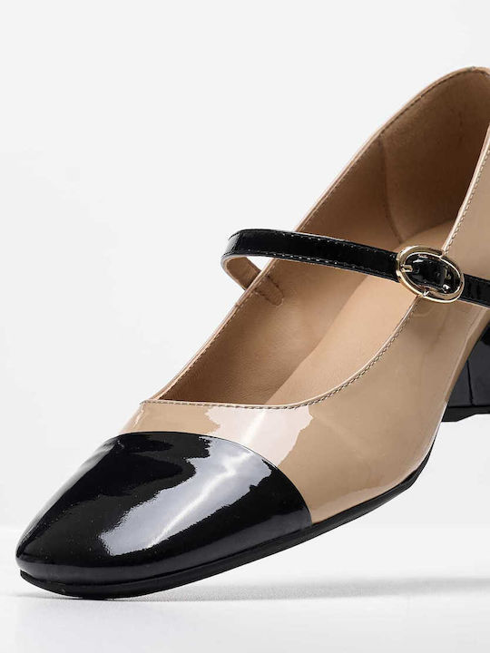 Leder Pumps mit Riemchen Beige