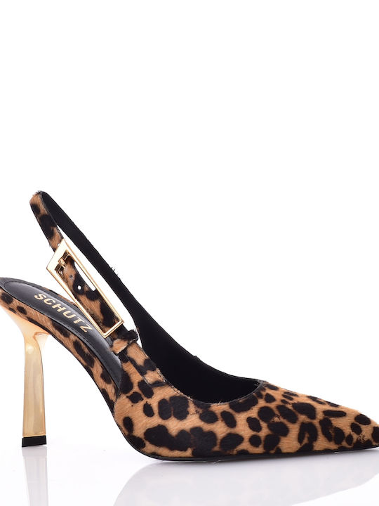 Schutz Leather Pointed Toe Multicolour Heels Animal Print