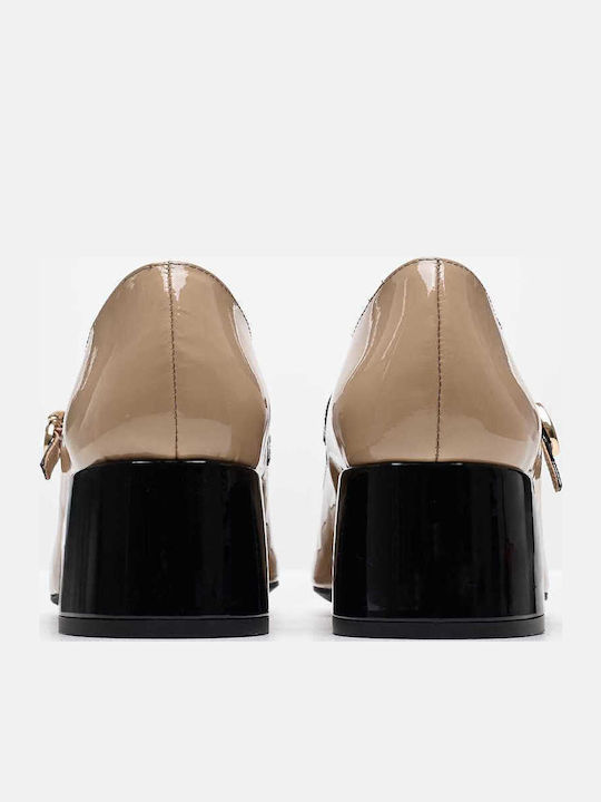 Leder Pumps mit Riemchen Beige