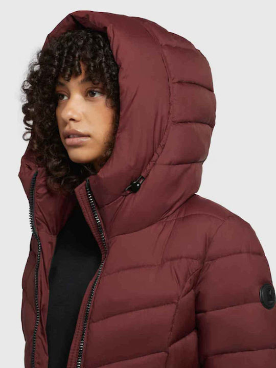 Khujo Coat Women's Short Puffer Jacket for Winter with Hood Wine, Burgundy