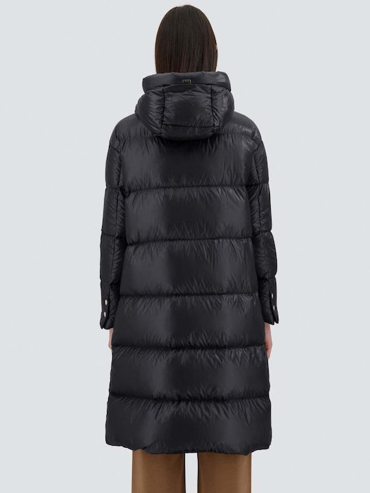 Herno Woven Women's Short Parka Jacket for Winter with Hood Black