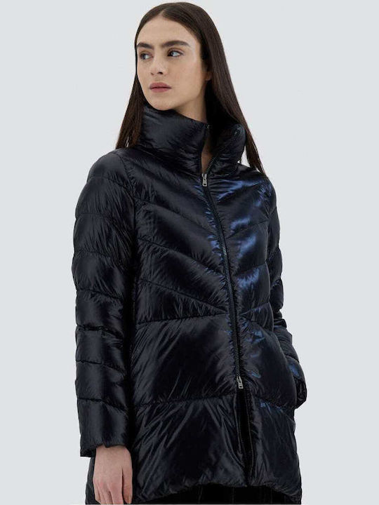 Κοντό Γυναικείο Puffer Μπουφάν Αδιάβροχο για Χειμώνα Μαύρο