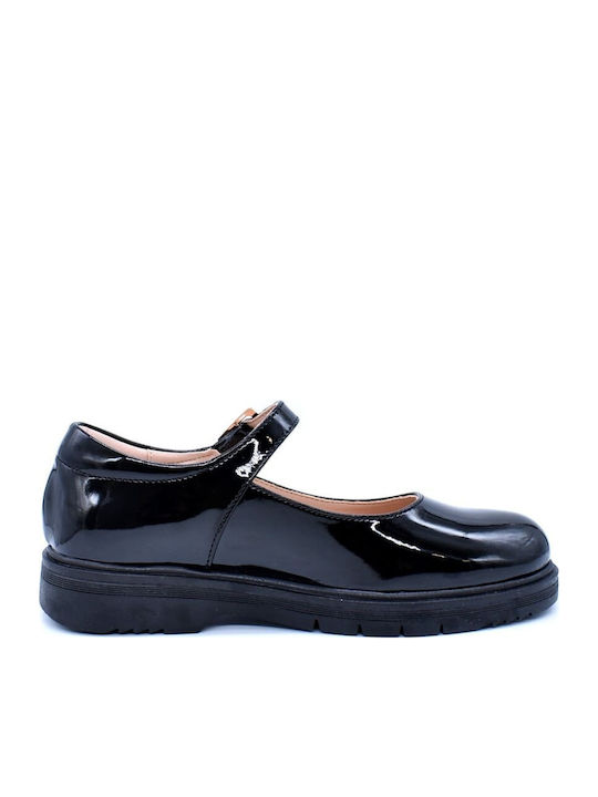 Kids Anatomic Patent Leather Ballerinas with Hoop & Loop Closure Black