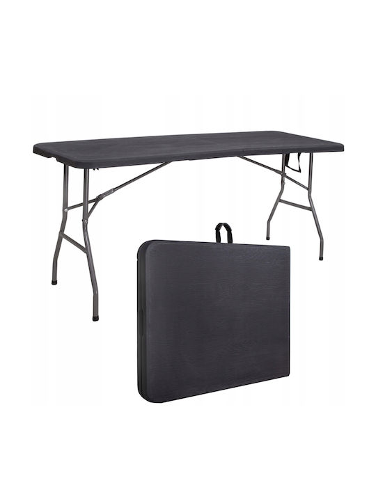 Plastic Masa pentru spații exterioare Pliabil cu schelet metalic Negru 180x75x75buc