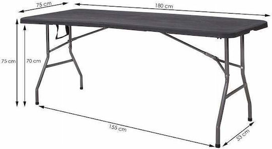 Plastic Masa pentru spații exterioare Pliabil cu schelet metalic Negru 180x75x75buc