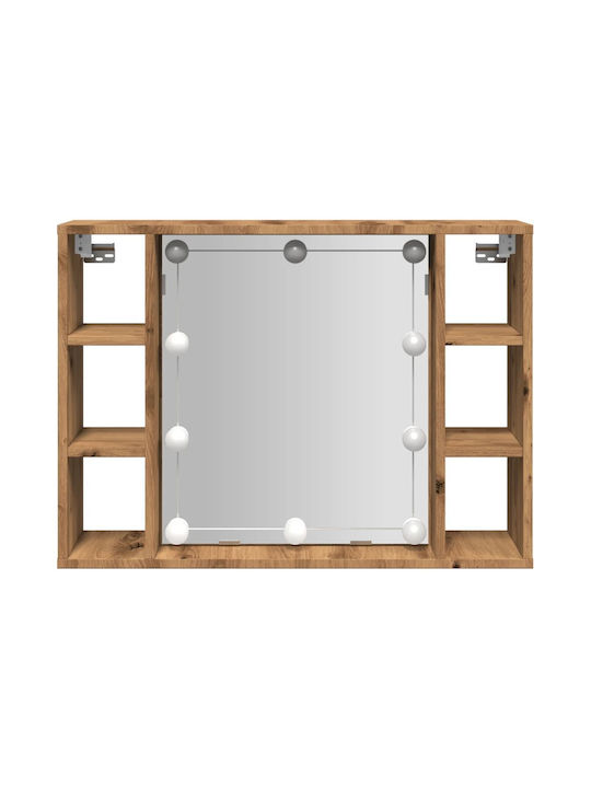 vidaXL Wall Mirror with Brown Wooden Frame & LED Lighting 76x55cm 1pcs
