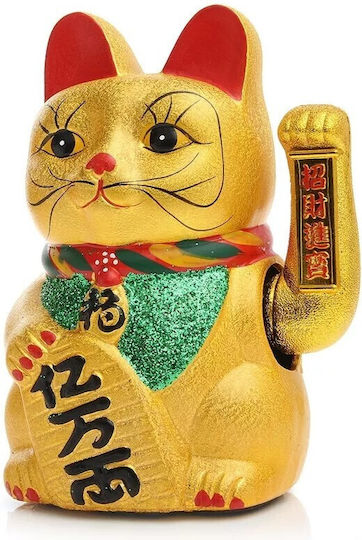Decorative Cat made of Ceramic Maneki Neko in Gold 17cm 1pcs