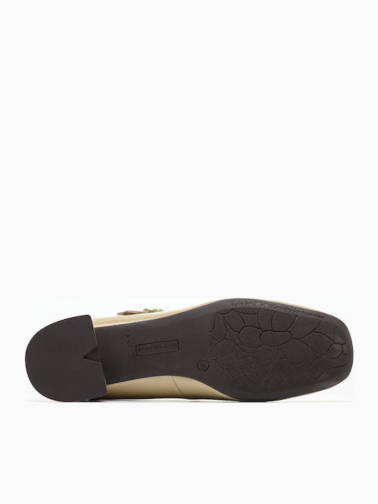Leder Pumps mit Riemchen Beige