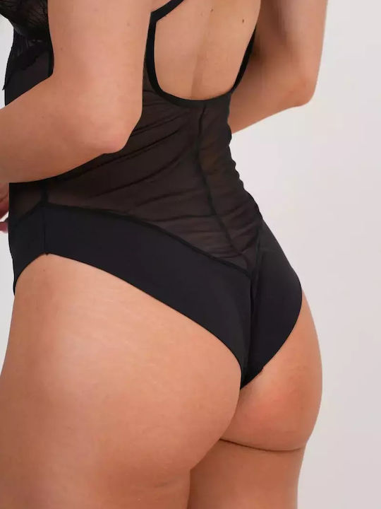 Spaghetti Strap Bodysuit with Lace Black