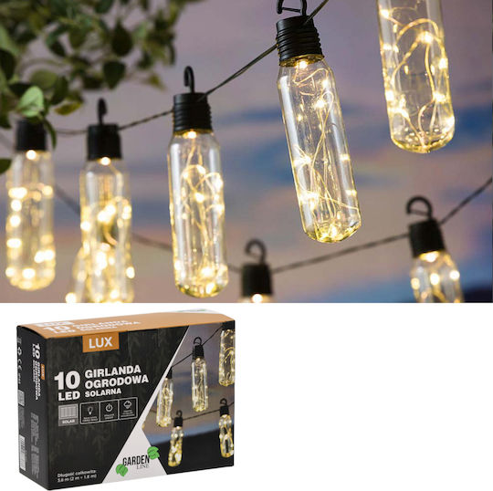 Led Light Garland Lux Model 10 Bulbs 380cm Solar Powered Warm White Light R