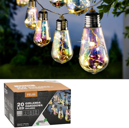 Led Fairy Light Garland Felisi Model 20 Bulbs 580cm Solar Powered Multicolor White Light