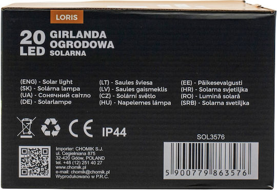Luminous Garland Led Loris Model 20 Bulbs 580cm Solar Powered Multicolor White Light R