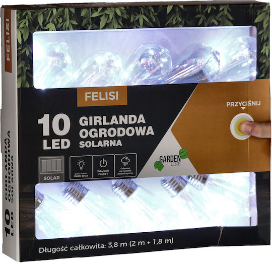 Ghirlandă Lumini LED Felisi Model 10 Becuri 380cm Alimentată Solar Multicolor Lumină Albă R