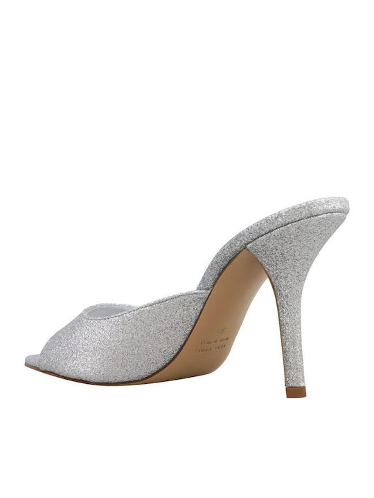 Mules with High Heel in Silver Color