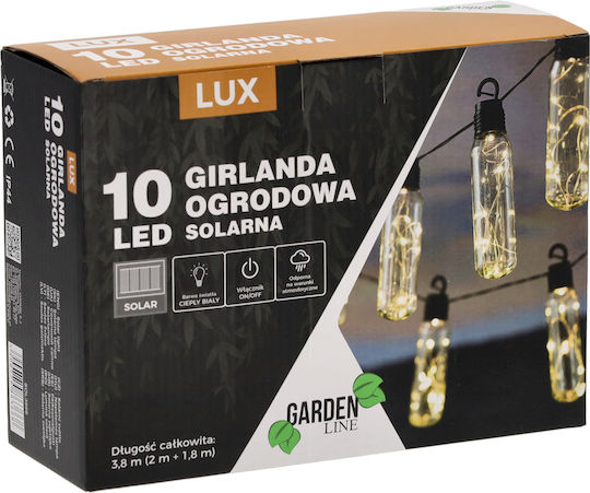Led Light Garland Lux Model 10 Bulbs 380cm Solar Powered Warm White Light R