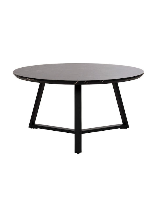 Round Coffee Table Wooden Black Velvet-Black Metal L80xW80xH42cm.