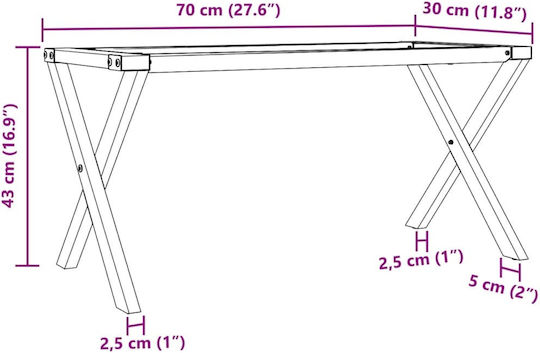 vidaXL Βάση Τραπεζιού Μεταλλική Μαύρη 70x30x43cm 2τμχ