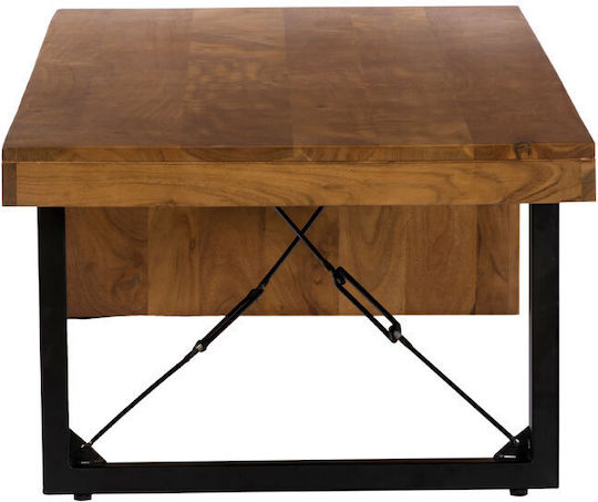 Rectangular Central Coffee Table Wire Made of Solid Walnut Wood Black M120xW60xH40cm