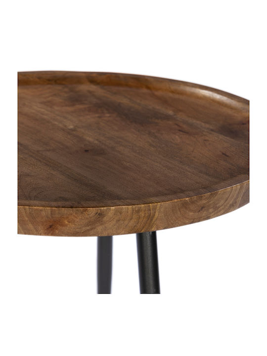 Round Central Coffee Table Pencil 55 Made of Solid Wood Natural Black M55xL55xH55cm