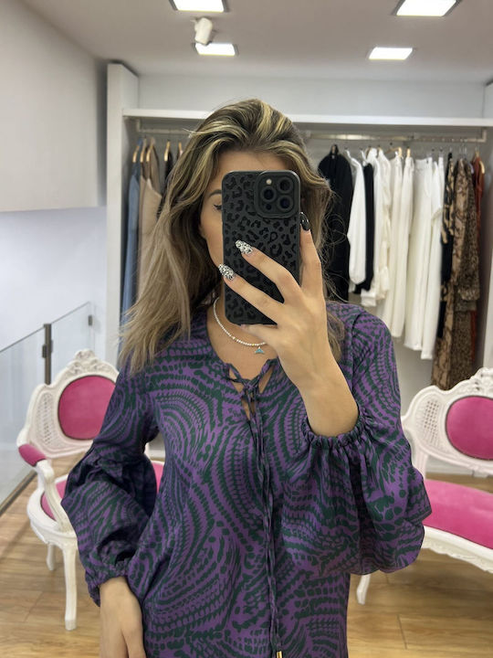 Pop & doll Women's Blouse Long Sleeve Animal Print Purple