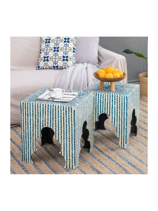 Square Side Table Ivory Wooden Blue M45xL45xH50.5cm