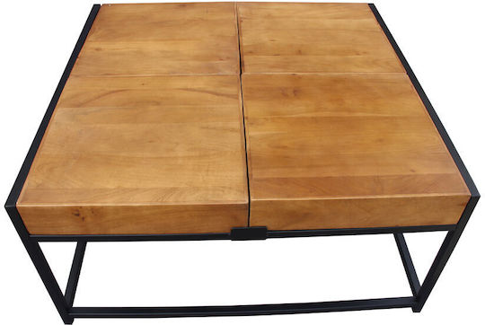 Square Central Combo Coffee Table Made of Solid Walnut Wood Brown Black W84xL80xH42cm