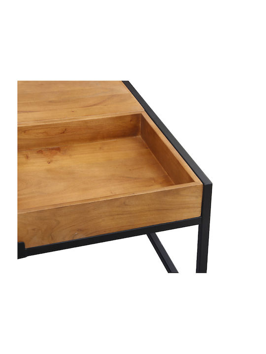 Square Central Combo Coffee Table Made of Solid Walnut Wood Brown Black W84xL80xH42cm