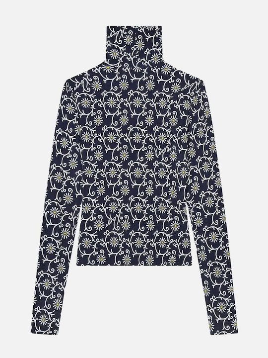 Women's Blouse Long Sleeve Turtleneck Blue