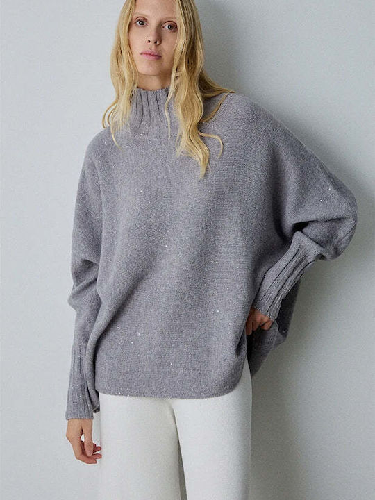 BSB Women's Long Sleeve Sweater Turtleneck Light Grey