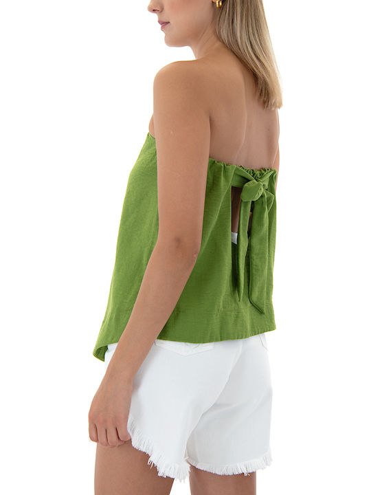 Damen Bluse Trägerlos Green