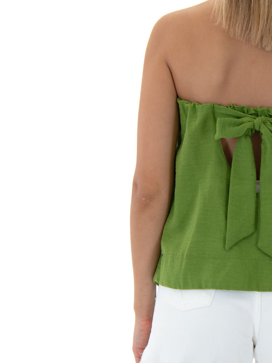 Damen Bluse Trägerlos Green