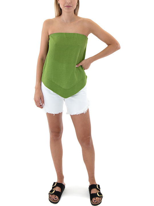 Damen Bluse Trägerlos Green
