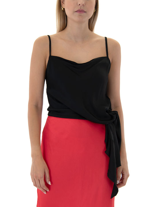 Matchbox Women's Blouse Satin Sleeveless Black