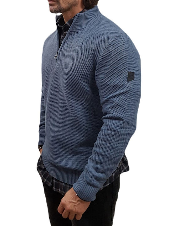 Rebase Herren Langarm-Pullover Ausschnitt mit Reißverschluss Indigo, Blue