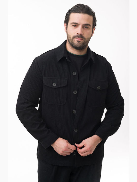 Mezzo Uomo Herrenhemd Overshirt Cord Black