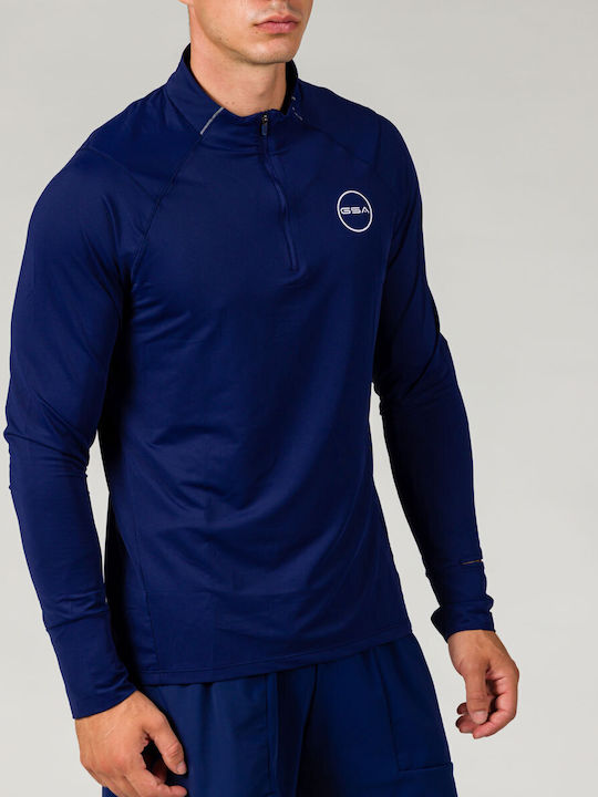 GSA Hydro Herren Sportliches Langarmshirt Ausschnitt mit Reißverschluss BLUE