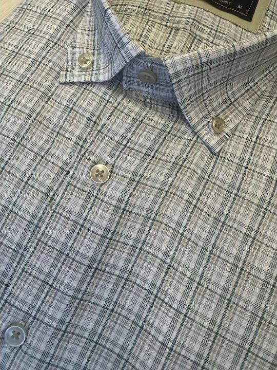 Poligianni Men's Shirt Short Sleeve Checked Green