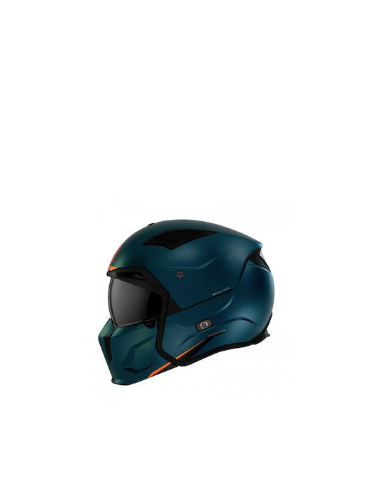 MT Streetfighter SV S A7 Blue Mat Motorcycle Helmet Modular ECE 22.06 1350gr with Sunvisor