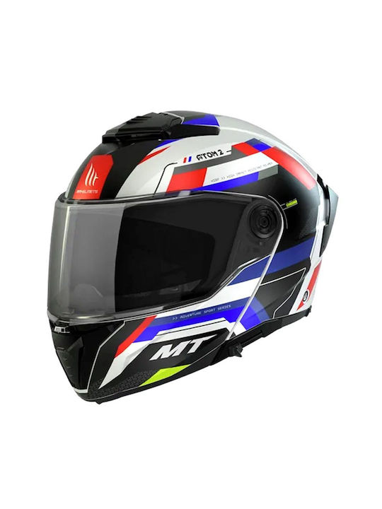 MT Atom 2 SV White/Blue/Red Gloss Motorcycle Helmet Flip-Up ECE 22.06 1650gr with Sunvisor