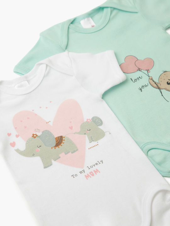 Minerva Elephant Σετ Κορμάκια Family Elephant Λευκό-Μέντα 2τμχ
