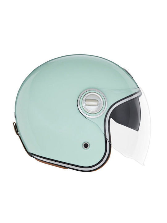 Nox Heritage Sea Green Motorcycle Helmet Jet ECE 22.06 with Sunvisor