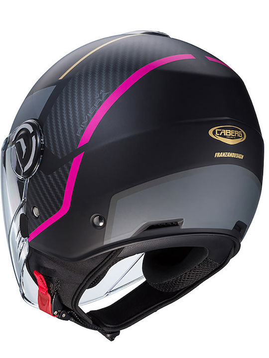 Caberg Riviera V4 Μαύρο Ματ / Φούξια / Ανθρακί Motorradhelm Jet ECE 22.06 1150gr