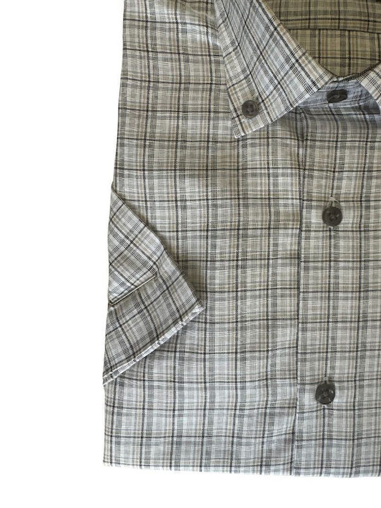 Poligianni Men's Shirt Short Sleeve Checked Beige