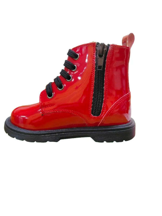 Ricco Mondo Kids Leather Anatomic Military Boots with Zipper Red