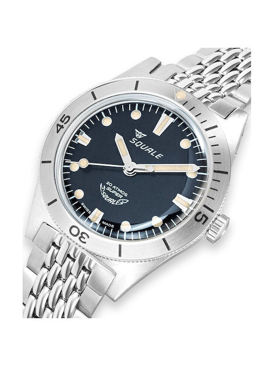 SQUALE Часовник Super Squale с автоматичен механизъм и сребърна стоманена гривна