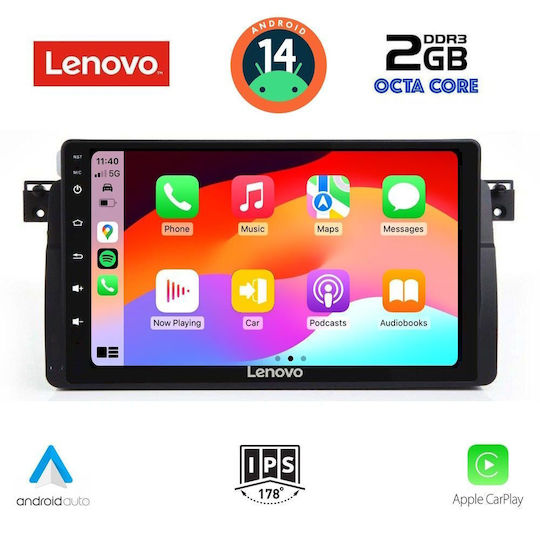 Lenovo Car Audio System for BMW E46 1998-2005 (Bluetooth/USB/AUX/WiFi/GPS/Apple-Carplay/Android-Auto) with Touch Screen 9"