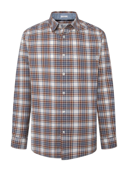 Drop 2 Macberth Long Sleeve Cotton Shirt in Regular Fit Checked Rust Orange