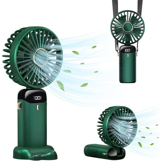 Ultra Tragbarer Ventilator Aromatherapie Flippy 3 In 1 Handheld Tisch Nacken 5 Geschwindigkeitsstufen USB-Aufladung 12h Akkulaufzeit Faltbar LCD-Bildschirm Grün